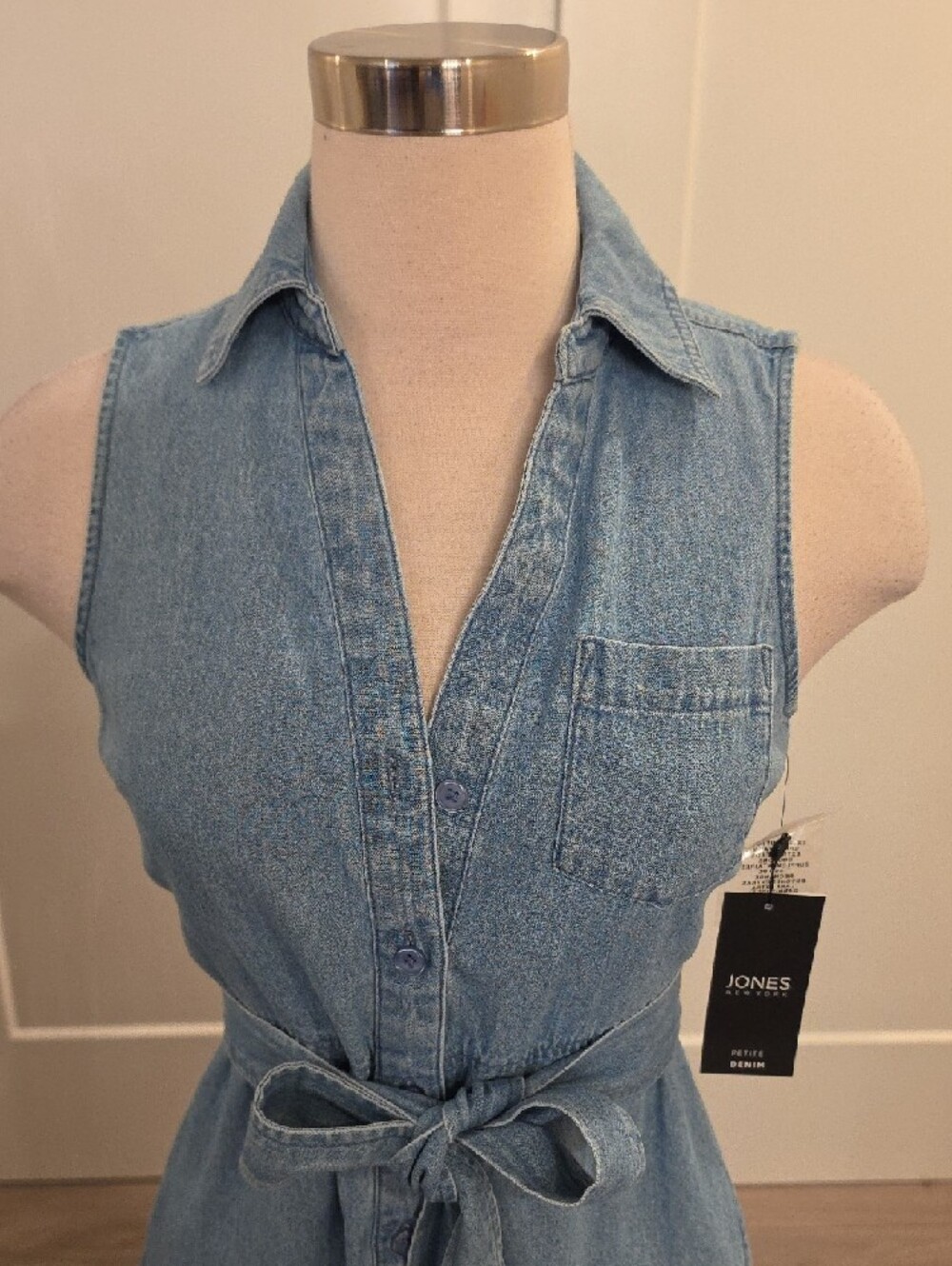 Jones NY lightweight Blue Denim Sleeveless Button closure Dress PXS NWTS - Picture 2 of 8